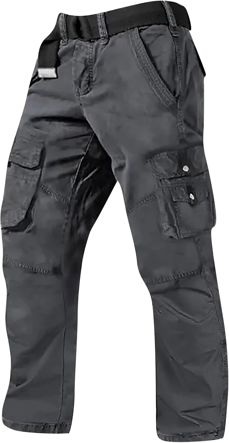 ADHOWBEW Tactical Pants for Men Pockets Stretch Construction Big and Tall Workout Work Trousers