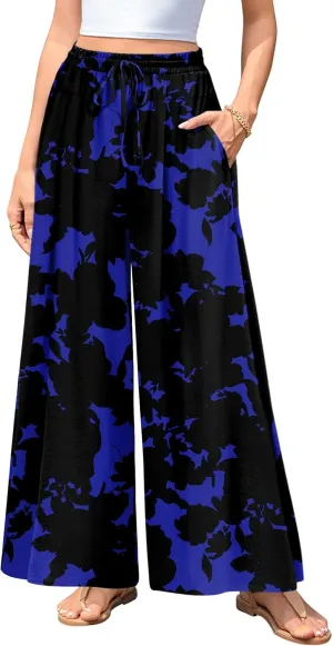 Aodemo Women's Palazzo Pants Dressy Wide Leg Pants High Waist Casual Beach Flowy Culottes with Pockets