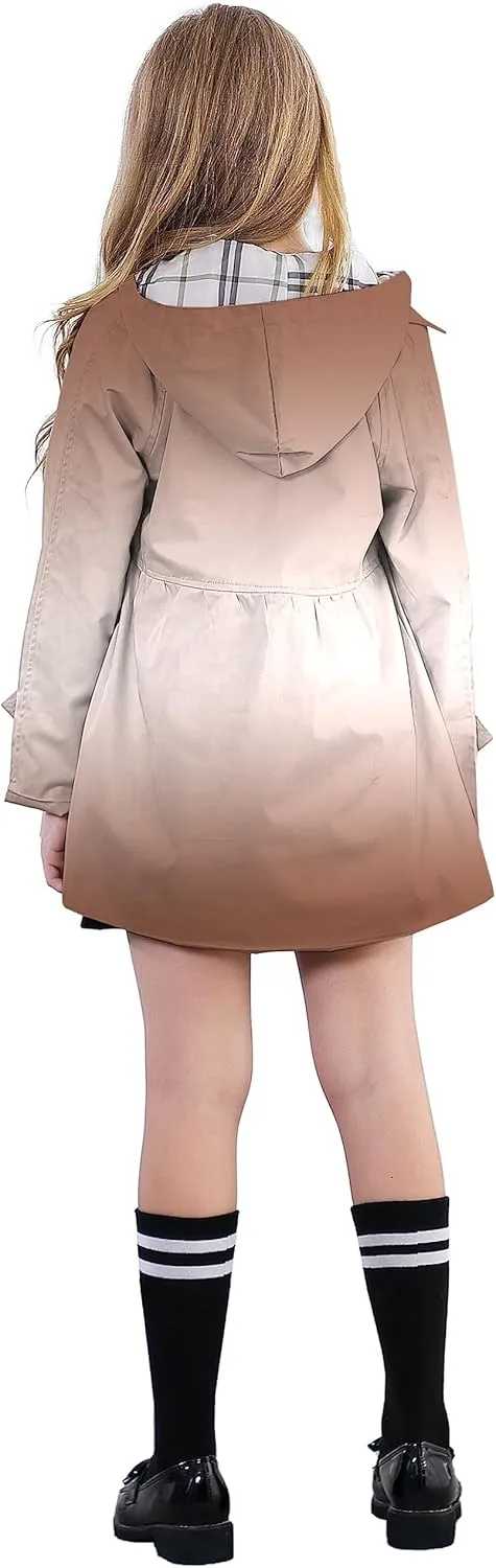 Betusline Girl's Rain Jackets Lightweight Waterproof Hooded Trench Coat Raincoats for Kids,2-14 Years