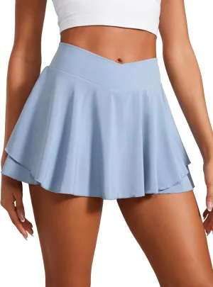 CRZ YOGA Tennis Skirts for Women Crossover High Waisted Ruffle Layered Workout Athletic Golf Skort with Pockets