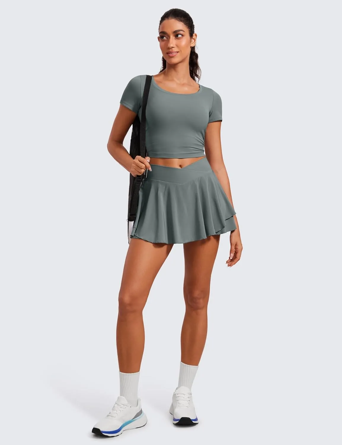 CRZ YOGA Tennis Skirts for Women Crossover High Waisted Ruffle Layered Workout Athletic Golf Skort with Pockets