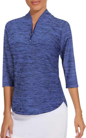 Cucuchy Womens Golf Shirt Quick Dry 3/4 Sleeve Quarter Zip Polo Workout Tops Tennis Shirts S-XXL