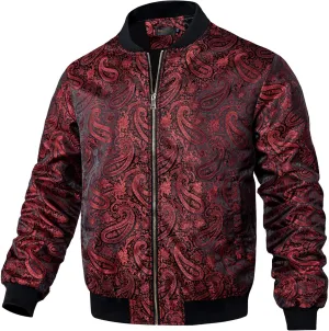 DiBanGu Embroidered Bomber Jackets for Men Lightweight Men's Varsity Jackets Paisley Casual Windbreaker Zip-Up
