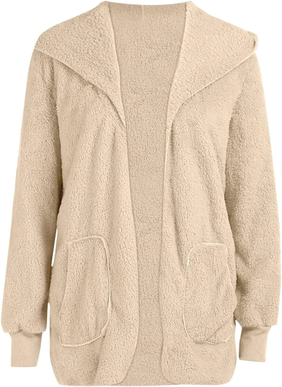 Fleece Jacket Women Fuzzy Hooded Long Winter Coats Open Front Cardigan Sweaters Warm Shacket Outerwear with Pokets