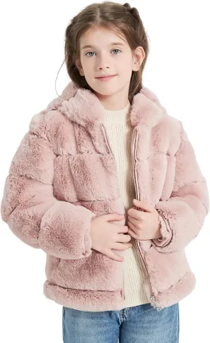 Giolshon Girls Faux Fur Fleece Jacket Sherpa Fuzzy Hoodie Winter Coat with Full Zip Fluffy Outerwear 2169