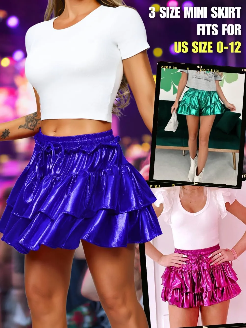 Kaei&Shi Metallic Skirts for Women & Girls & Kids,Pu Leather Layered Mini Skirt
