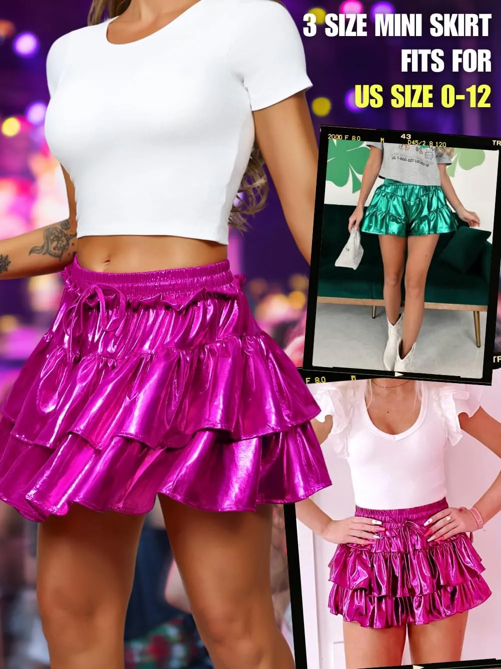 Kaei&Shi Metallic Skirts for Women & Girls & Kids,Pu Leather Layered Mini Skirt