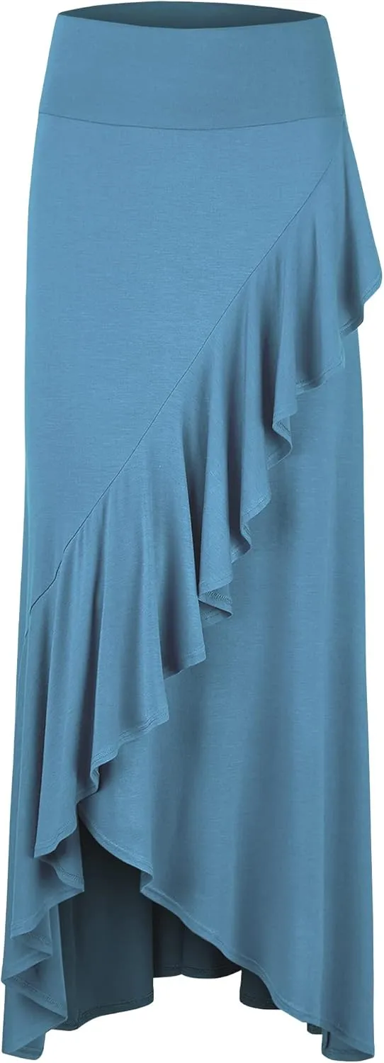 LL Womens Wrapped High Low Ruffle Maxi Skirt - Made in USA