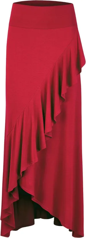 LL Womens Wrapped High Low Ruffle Maxi Skirt - Made in USA