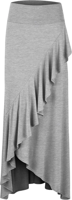 LL Womens Wrapped High Low Ruffle Maxi Skirt - Made in USA