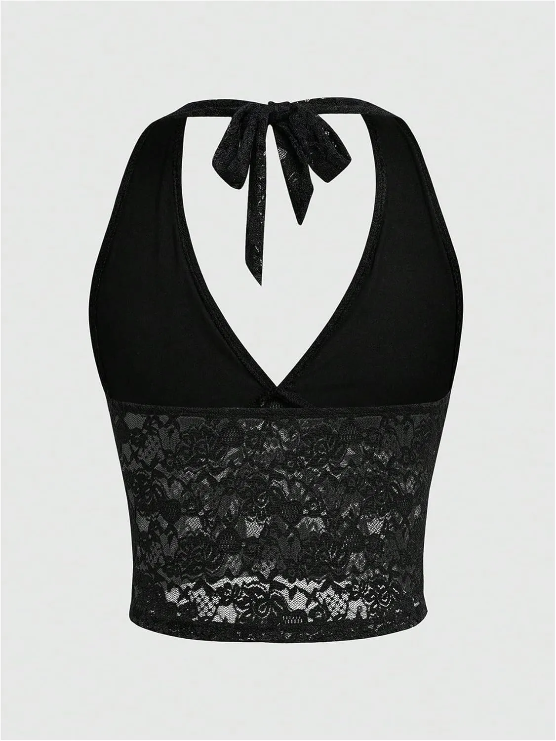 MakeMeChic Women's Halter Tops Mesh Lace Sexy Cute Summer Crop Tank Top