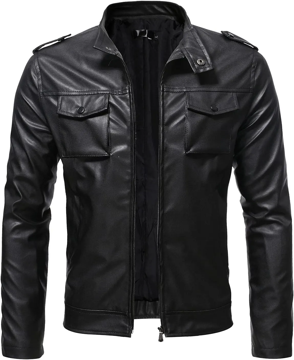 Mens Faux Leather Jacket, Men's Stand Collar Leather Jacket Waterproof Motorcycle Lightweight Faux Leather Jackets
