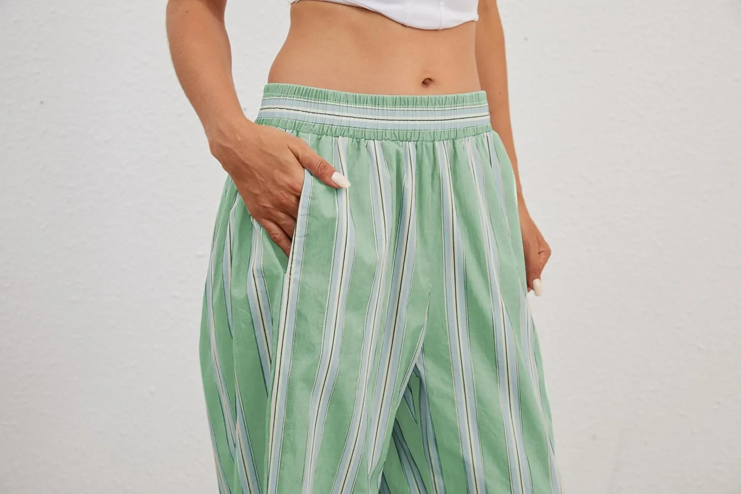 MISSACTIVER Women Drawstring Striped Pants Loose Wide Leg Trousers Casual Low Waist Pants Comfy Lounge Pants with Pockets