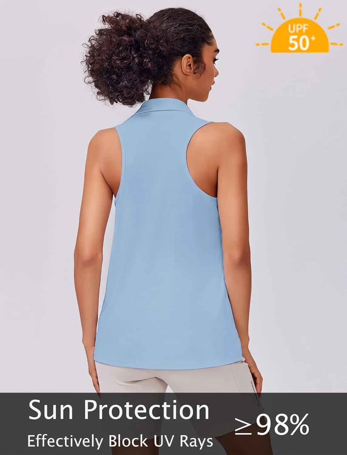 PINSPARK Womens Golf Shirt UPF 50  Sleeveless Collared Shirts Quick Dry Tennis Polo V-Neck Racerback Athletic Workout Tank