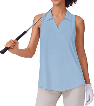 PINSPARK Womens Golf Shirt UPF 50  Sleeveless Collared Shirts Quick Dry Tennis Polo V-Neck Racerback Athletic Workout Tank