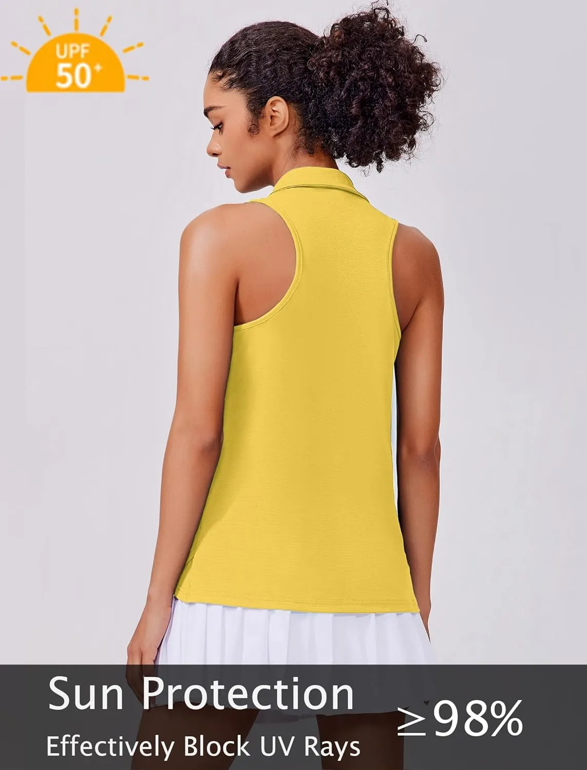 PINSPARK Womens Golf Shirt UPF 50  Sleeveless Collared Shirts Quick Dry Tennis Polo V-Neck Racerback Athletic Workout Tank