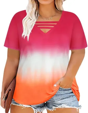 RITERA Plus Size Tops For Women Short Sleeve T Shirt V Neck Cut Out Summer Tee Blouses
