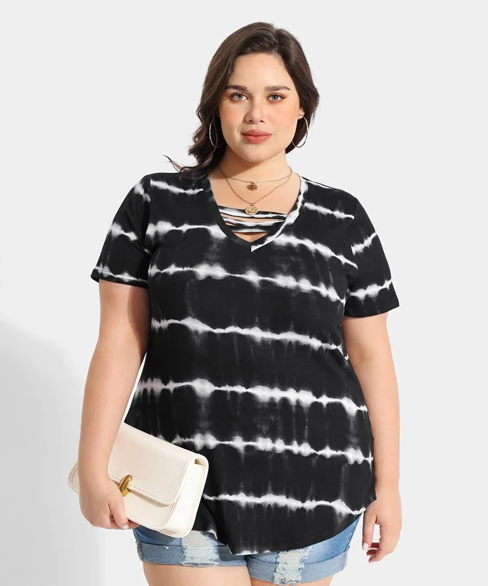 RITERA Plus Size Tops For Women Short Sleeve T Shirt V Neck Cut Out Summer Tee Blouses