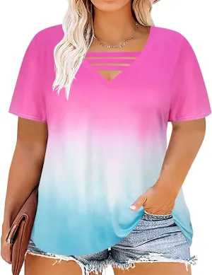 RITERA Plus Size Tops For Women Short Sleeve T Shirt V Neck Cut Out Summer Tee Blouses