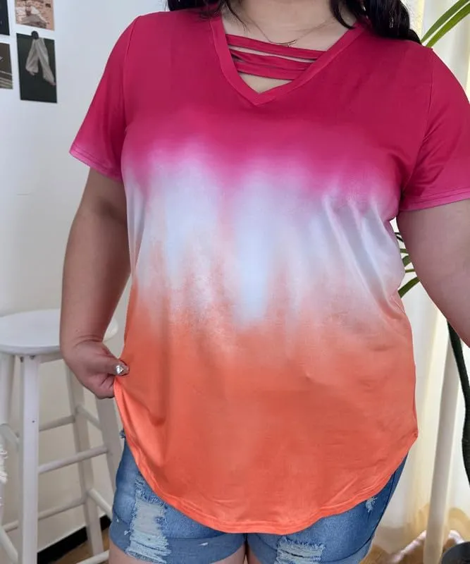RITERA Plus Size Tops For Women Short Sleeve T Shirt V Neck Cut Out Summer Tee Blouses