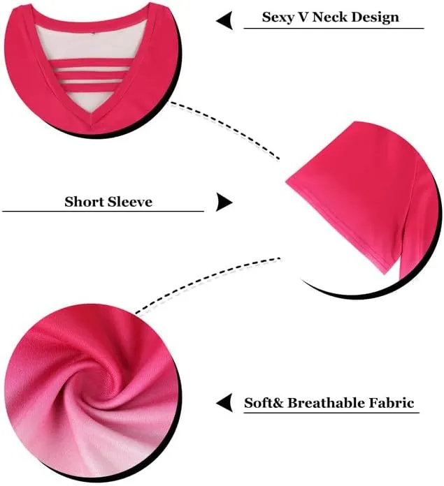 RITERA Plus Size Tops For Women Short Sleeve T Shirt V Neck Cut Out Summer Tee Blouses