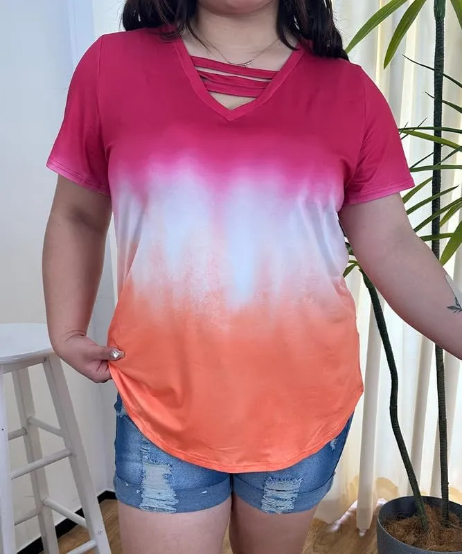 RITERA Plus Size Tops For Women Short Sleeve T Shirt V Neck Cut Out Summer Tee Blouses