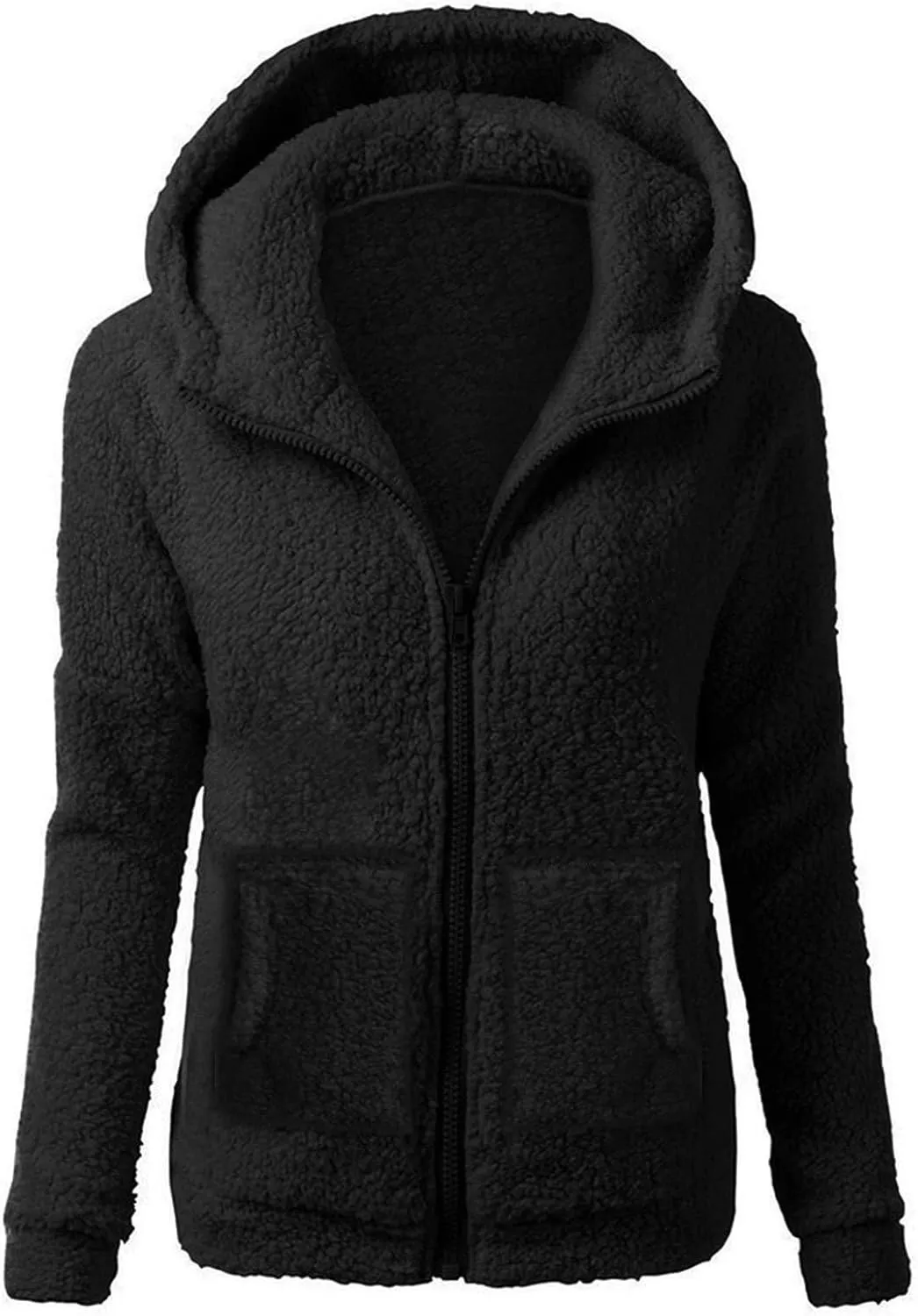Sherpa Jacket Women Flannel Fleece Zip Up Jacket Cropped Teddy Bear Hooded Jacket Plus Size Winter Coats with Pockets