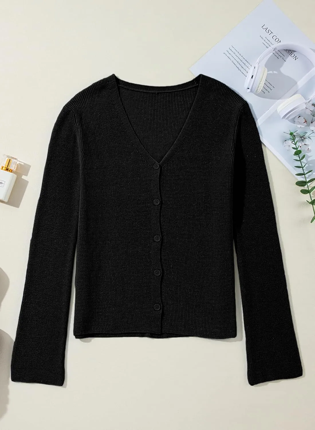 Sidefeel Womens Cardigan Sweaters V Neck Button Long Sleeve Knit Oversized Cardigans