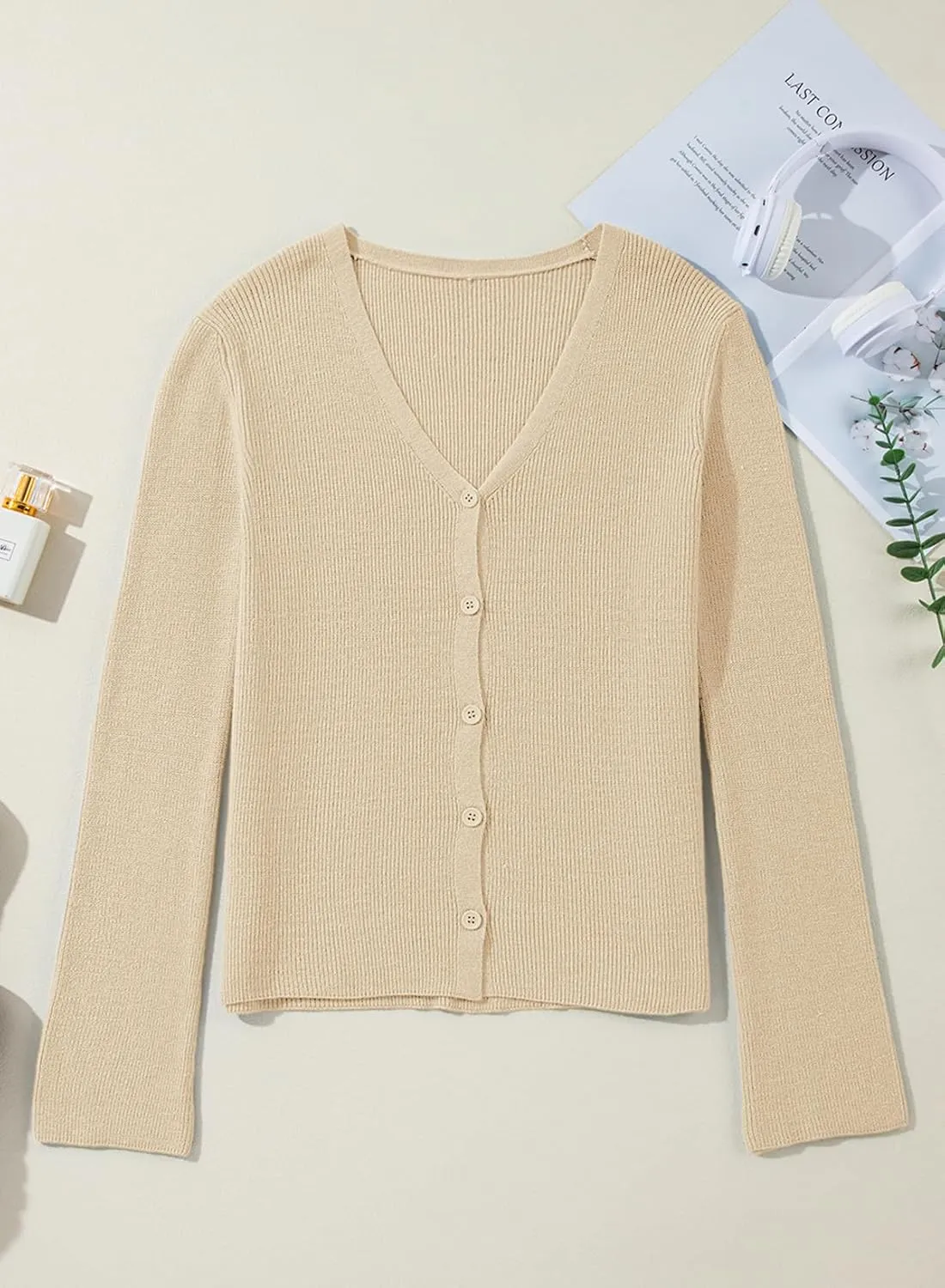 Sidefeel Womens Cardigan Sweaters V Neck Button Long Sleeve Knit Oversized Cardigans