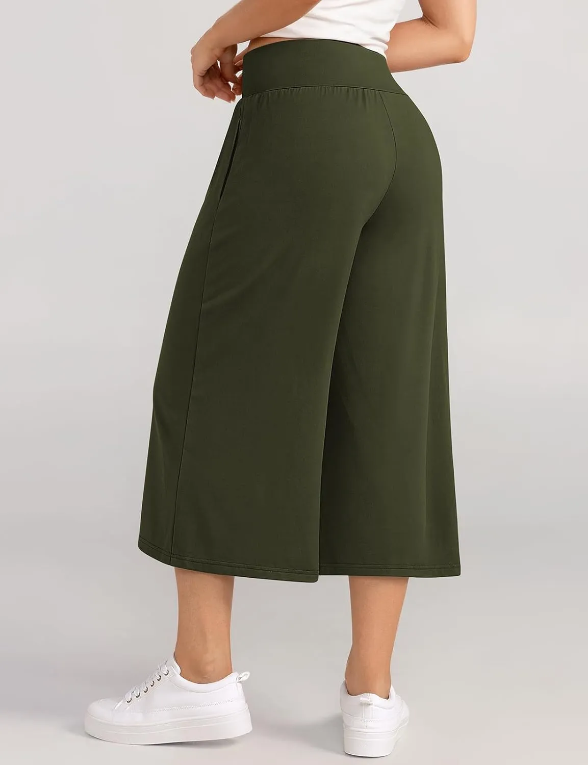 TARSE Wide Leg Cropped Palazzo Pants for Women Culottes with Pockets Summer Gaucho Pants