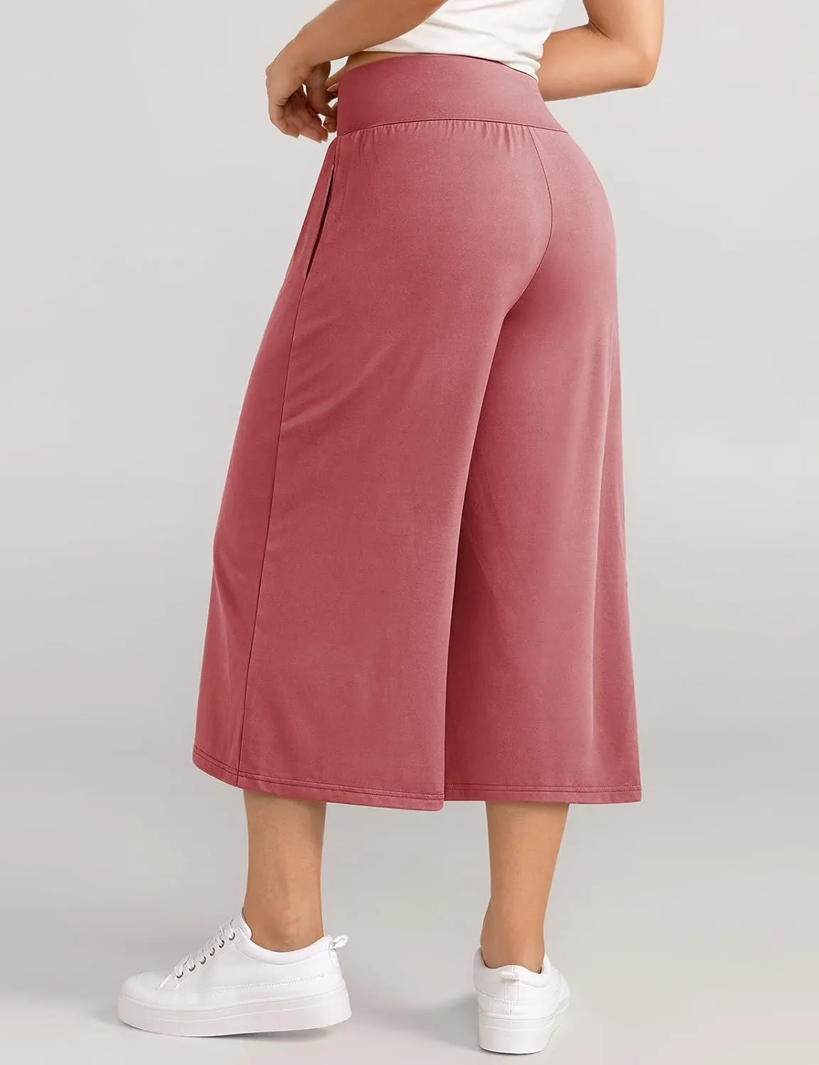 TARSE Wide Leg Cropped Palazzo Pants for Women Culottes with Pockets Summer Gaucho Pants
