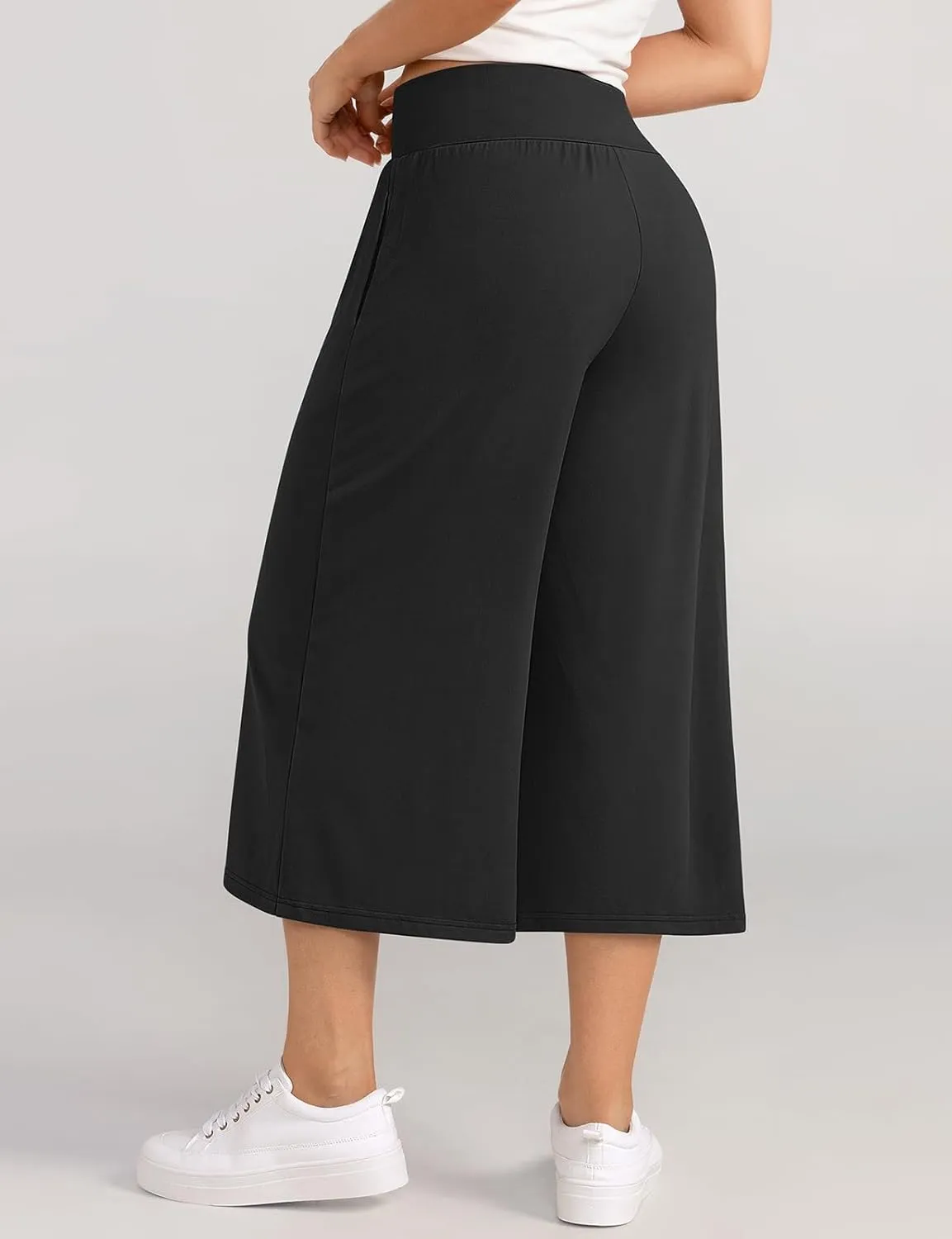 TARSE Wide Leg Cropped Palazzo Pants for Women Culottes with Pockets Summer Gaucho Pants
