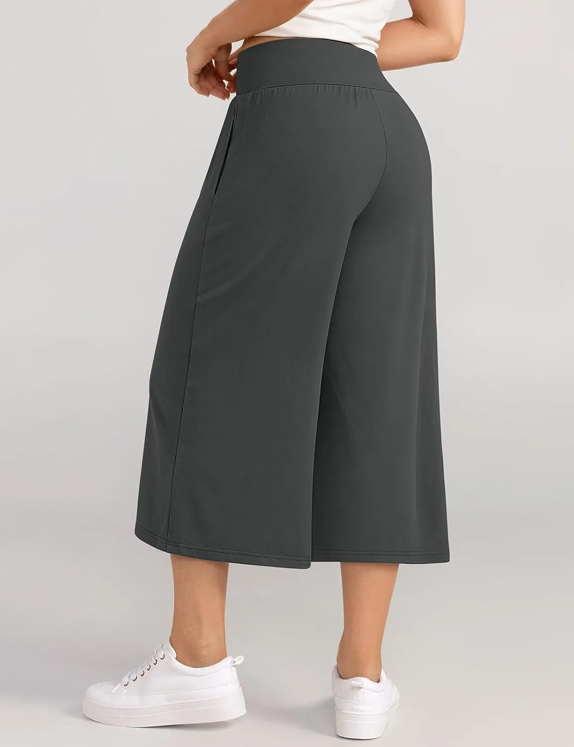 TARSE Wide Leg Cropped Palazzo Pants for Women Culottes with Pockets Summer Gaucho Pants