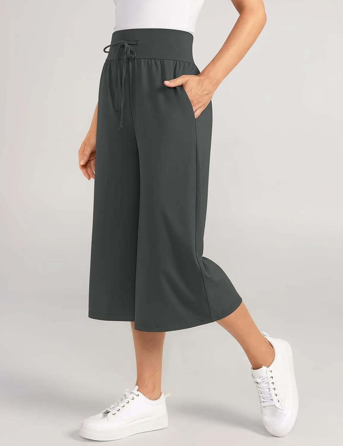 TARSE Wide Leg Cropped Palazzo Pants for Women Culottes with Pockets Summer Gaucho Pants