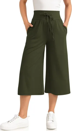 TARSE Wide Leg Cropped Palazzo Pants for Women Culottes with Pockets Summer Gaucho Pants