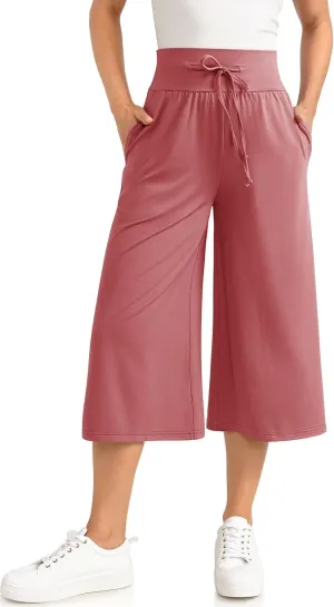 TARSE Wide Leg Cropped Palazzo Pants for Women Culottes with Pockets Summer Gaucho Pants