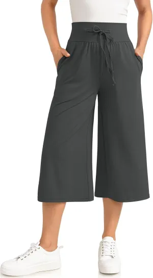 TARSE Wide Leg Cropped Palazzo Pants for Women Culottes with Pockets Summer Gaucho Pants