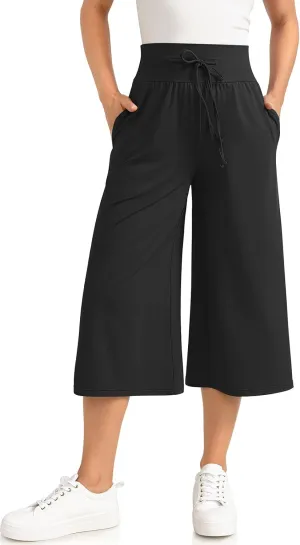 TARSE Wide Leg Cropped Palazzo Pants for Women Culottes with Pockets Summer Gaucho Pants