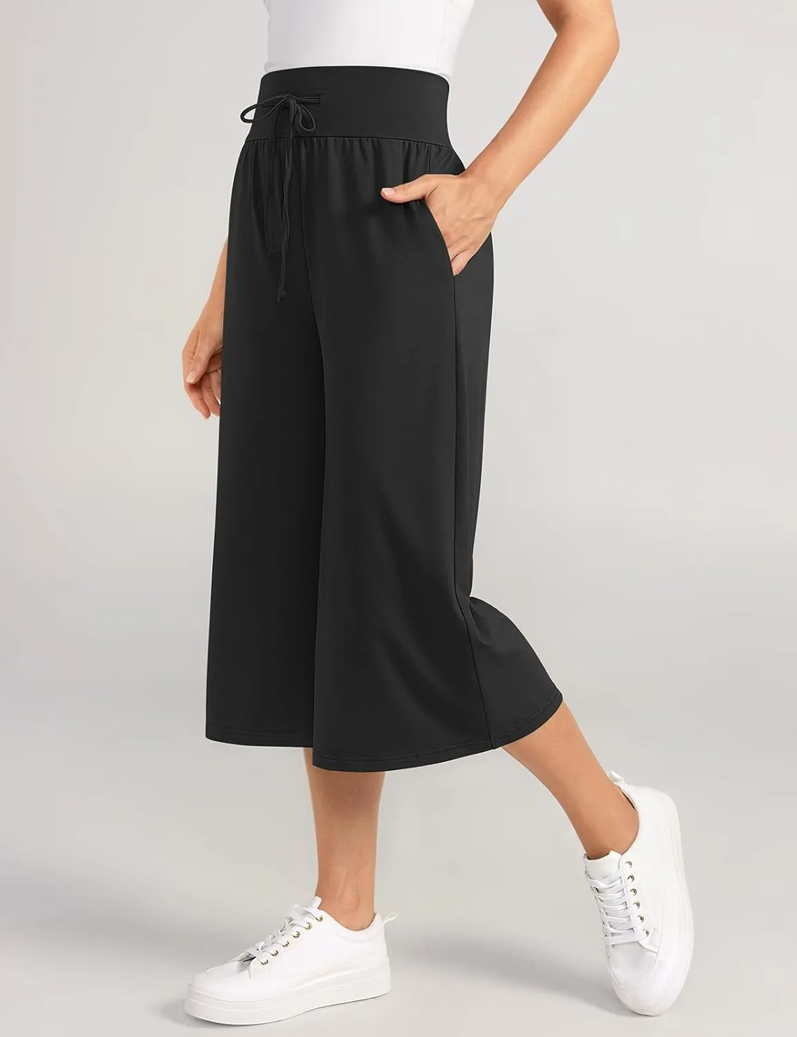 TARSE Wide Leg Cropped Palazzo Pants for Women Culottes with Pockets Summer Gaucho Pants