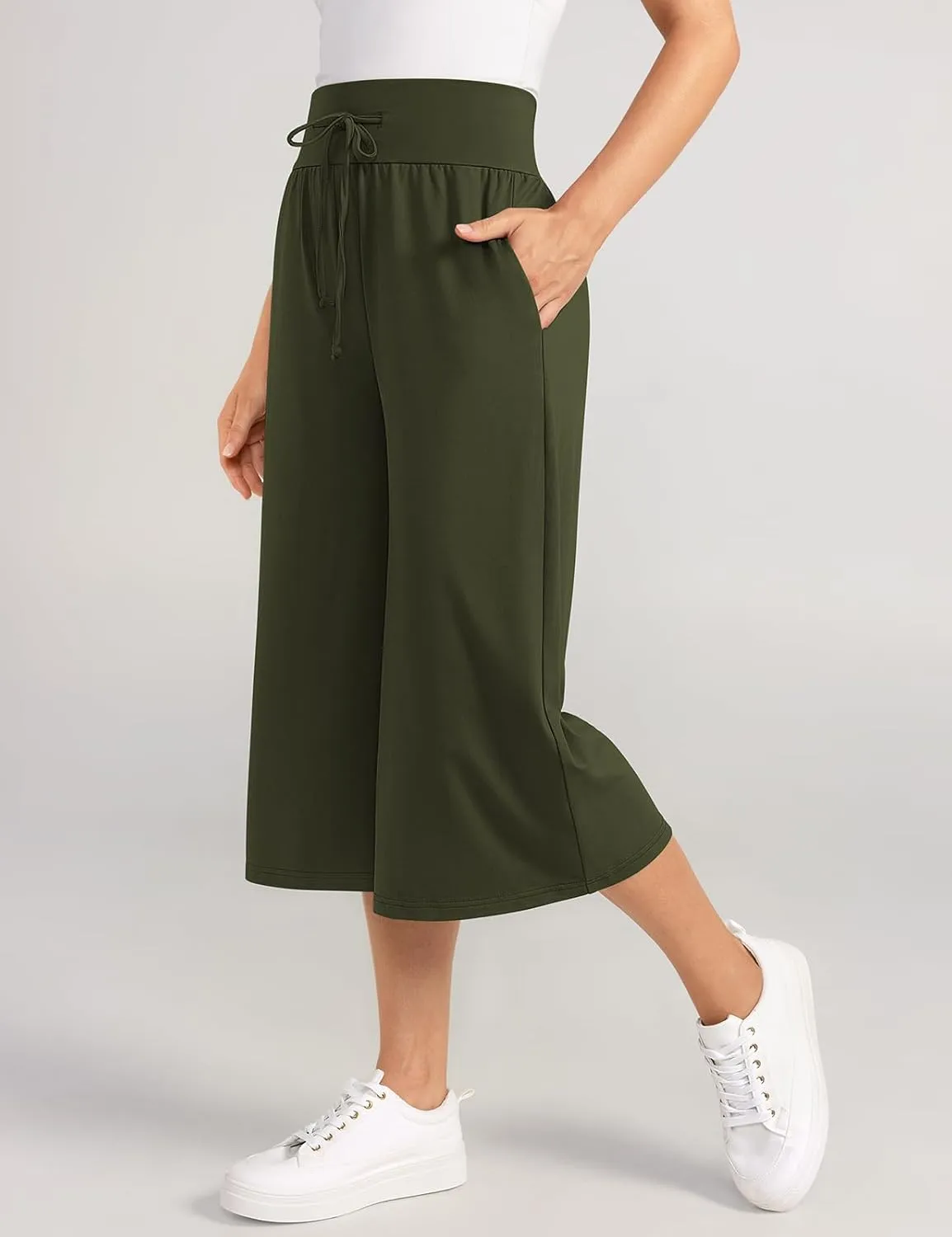 TARSE Wide Leg Cropped Palazzo Pants for Women Culottes with Pockets Summer Gaucho Pants