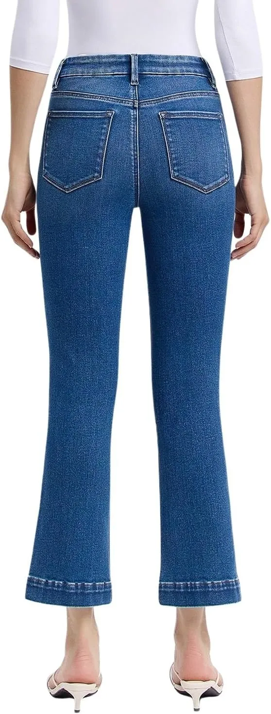 VERVET Women's High-Rise Trouser Hem Cropped Kick Flare Jeans