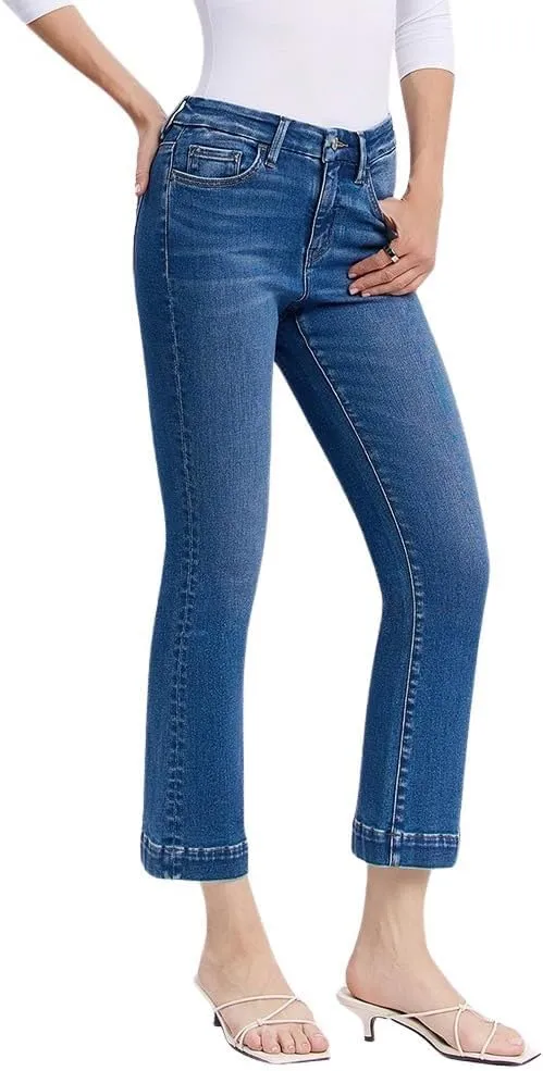 VERVET Women's High-Rise Trouser Hem Cropped Kick Flare Jeans