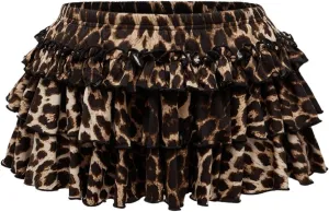 Women's Leopard Print Ruffle Mini Skirt Tiered Layered A Line Y2K Short Cake Skirts