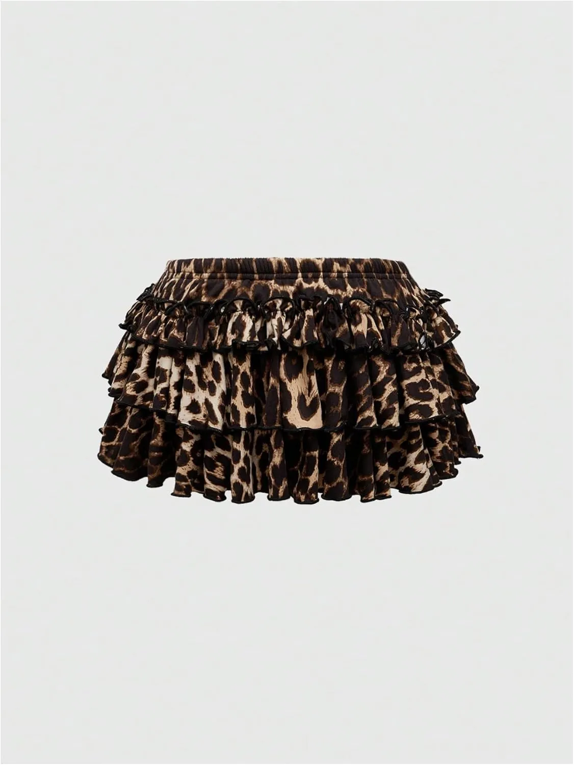 Women's Leopard Print Ruffle Mini Skirt Tiered Layered A Line Y2K Short Cake Skirts