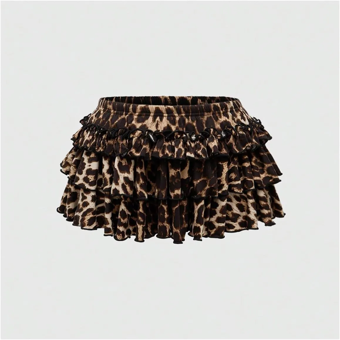 Women's Leopard Print Ruffle Mini Skirt Tiered Layered A Line Y2K Short Cake Skirts