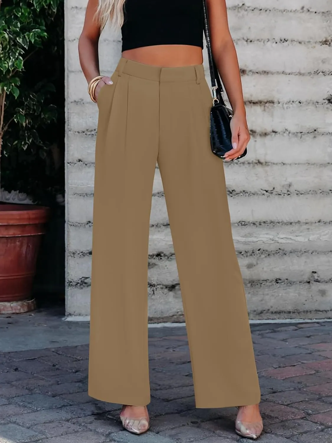 Women's Wide Leg Dress Pants High Waisted Business Casual Trousers Dressy Work Office Pants with Pockets