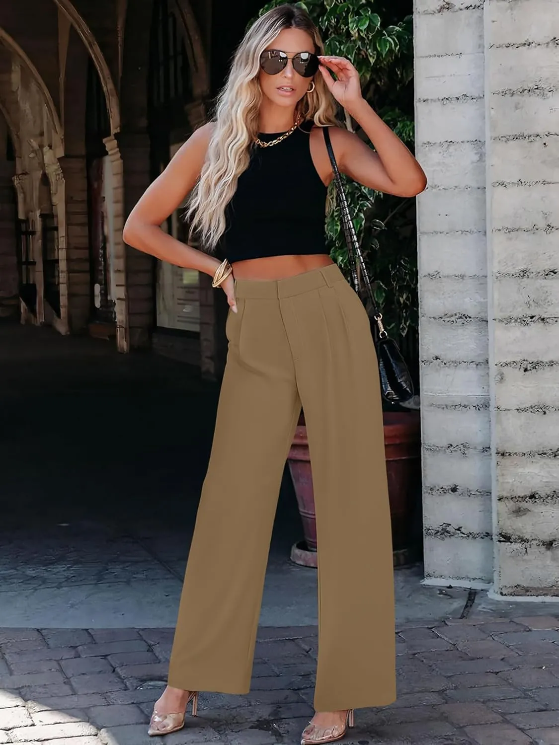 Women's Wide Leg Dress Pants High Waisted Business Casual Trousers Dressy Work Office Pants with Pockets