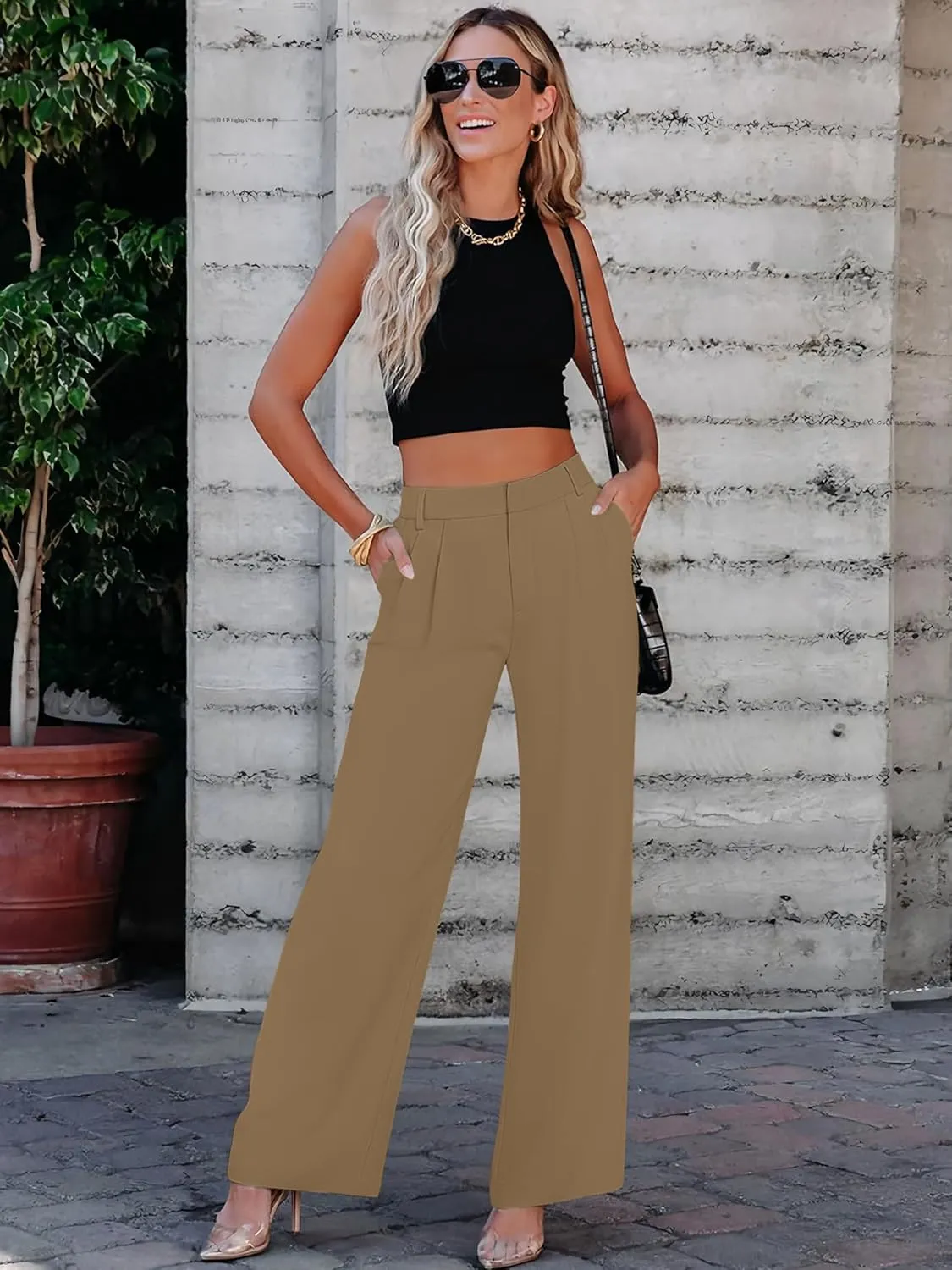 Women's Wide Leg Dress Pants High Waisted Business Casual Trousers Dressy Work Office Pants with Pockets