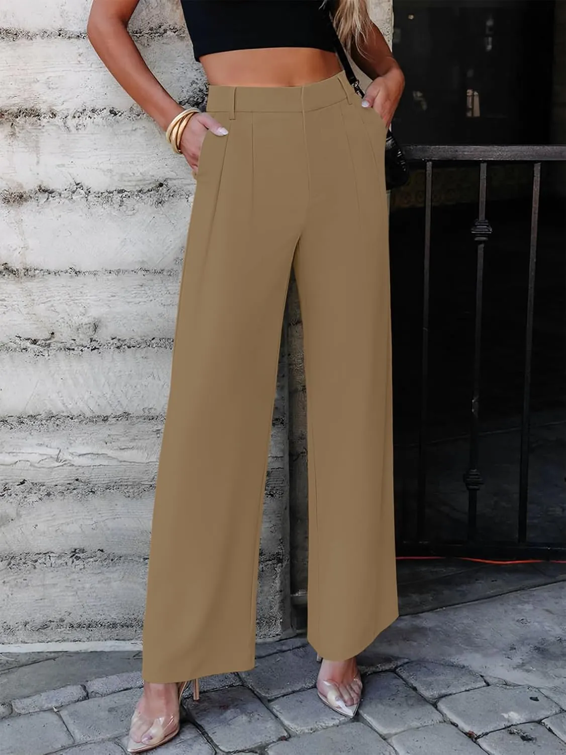 Women's Wide Leg Dress Pants High Waisted Business Casual Trousers Dressy Work Office Pants with Pockets